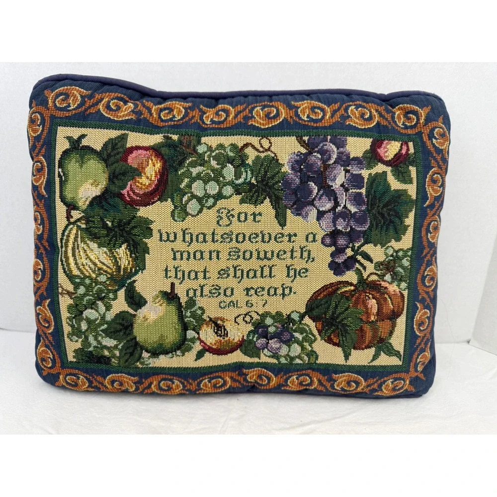 Vintage Granny Cottage Country‎ Tapestry Bible Verse Accent Pillow Harvest Fruit